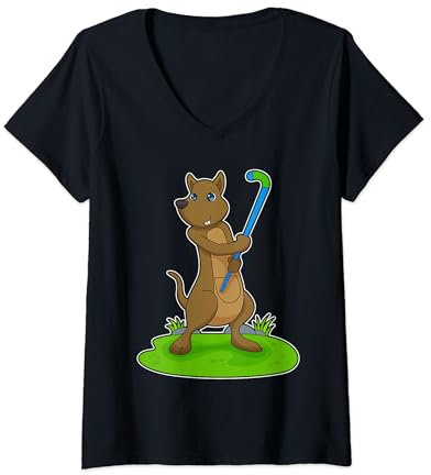 Damen Känguru Feldhockey Feldhockeyschläger Sport T-Shirt mit V-Ausschnitt