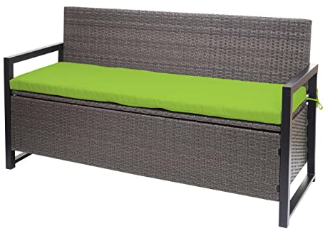Mendler Poly-Rattan 3er Sitzbank HWC-F39, Gartenbank Truhenbank, Staufach Aufbewahrung Sitzkissen - grau-meliert, Kissen grün