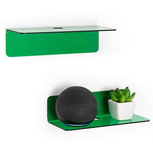 OAPRIRE Set di 2 mensole da parete galleggianti in acrilico, per espandere facilmente lo spazio della parete, piccolo ripiano per bagno, camera da letto, cucina, 20 cm, verde smeraldo