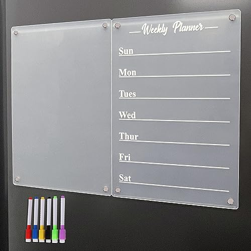 Magnetische Wochenplane Acrylplatte 2Pcs, Abwischbare Kalender Menüplaner 21 * 30cm, Stundenplan Wöchentlicher Essensplaner, Whiteboard mit Trocken Abwischbaren Markern, Adsorption an Kühlschränken