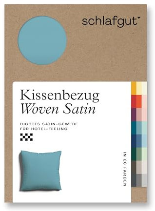 schlafgut Woven Satin Kissenbezug 40x40 cm Petrol Mid Uni in Premium Hotelqualität, Kopfkissenbezug einzeln mit 100% weicher Baumwolle