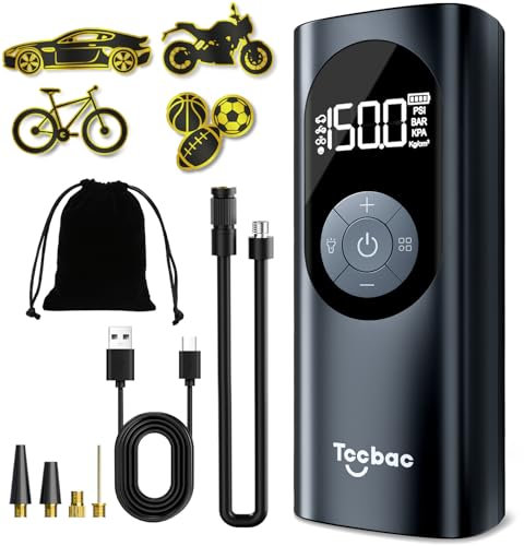 Tccbac Car Tyre Inflator Air Compressor 6000mAh Portable Cordless Electric Bike Pump Digital Display with 4 Nozzle Adaptors and LED Light for Car Motorcycle Bicycle Balls,150PSI Auto-Off