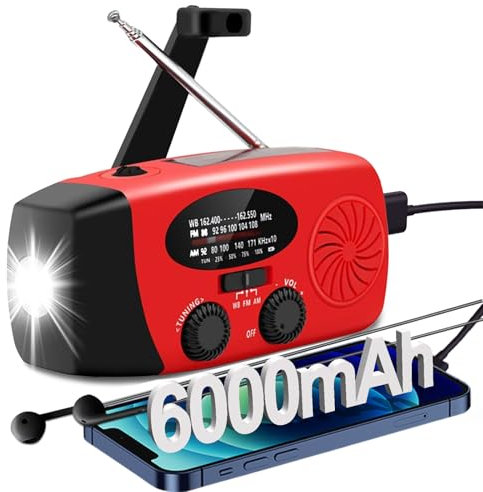 Radio météo urgence AM/FM/NOAA, manivelle solaire, chargeur de téléphone, lampe de poche 4 modes, alarme SOS, prise casque, pour urgence