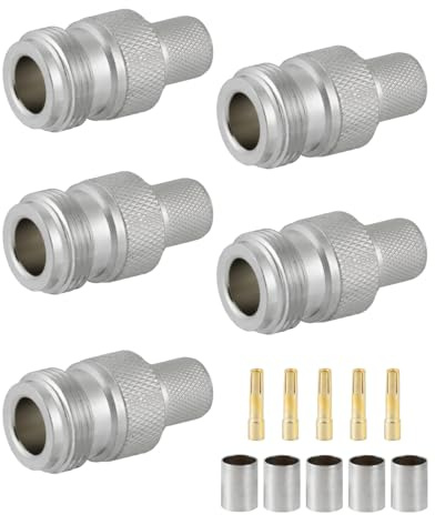 Vecys 5PCS N Femmina Connettori 50 ohm N Femmina Crimpare RF Coassiale Connettore N Adattatore Jack per RG213 VLMR400 RG8 50-7 7D-FB RF Coassiale Cavo