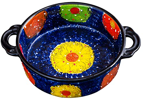 DUBMAG Molde for Asar esmaltado, Juego de bandejas for Hornear, Fuentes for Hornear de Porcelana con asa, Cacerola pequeña for Horno de cerámica, Bandeja Redonda for lasaña Profunda-tulipán-950ml