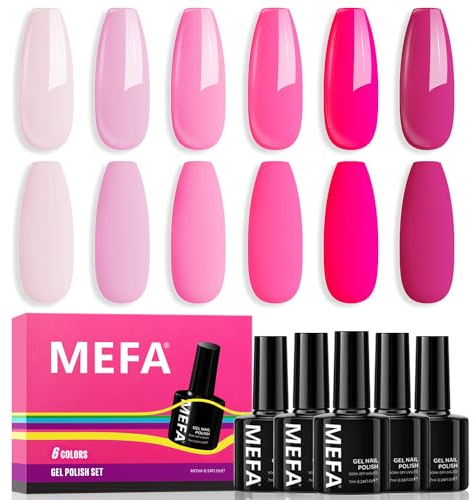MEFA UV Nagellack, 6 Farben Rosa Dunkelrosa Hellrosa Nude Farben 7 ML Soak Off UV LED Gel Nagellack Schellack Set für Gelnägel Nail Art Kit Maniküre Nageldesign Nägel Selber Machen