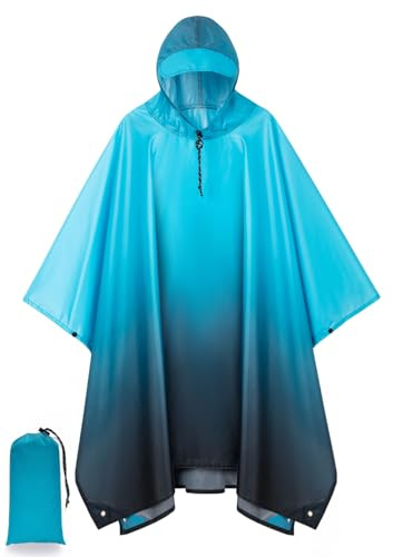 POWINSUN Hooded Rain Poncho for Adult, Waterproof Raincoat for Hiking Camping