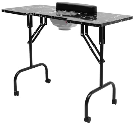 Faltbar Maniküretisch mit Absaugung Nageltisch Tragbarer Tragbaresmanikürtisch mit 360° Rollen, Nagelstudio Maniküre Tisch 90 * 40 * 72cm Nageltisch Nageldesign Station, Schwarz