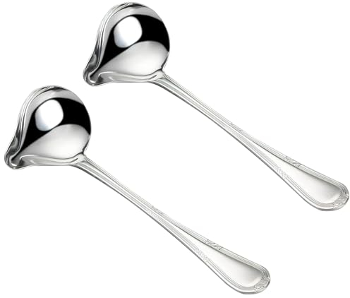 HENGBIRD 2 Stück Soßenlöffel aus Edelstahl, 20 cm Suppenkelle Edelstahl, Klein Saucenkelle mit Ausgießer, Saucenlöffel Spülmaschinenfest, Soßenlöffel für Suppensoßen Bratensoßen Dressings (Silber)