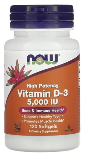 Now Foods - VITAMIN D3 5000 IU | Vitamina D-3 | Apoyo altamente dosificado para la salud ósea y el sistema inmunológico - 120 cápsulas blandas