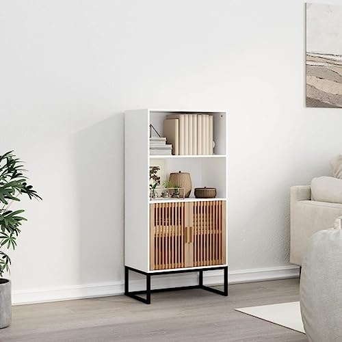 KTHLBRH Highboard Lagerschrank mit Lamellen Offener Vitrinenschrank weiß 60x35x125 cm Kunstfaser