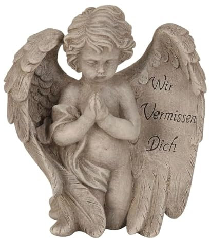 Decorazione per tomba, motivo: angelo grande, in elegante effetto pietra, resistente alle intemperie