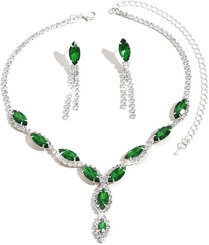 FDEETY Wassertropfen Schmuckset Halskette Ohrringe Kristall Strass Elegant Luxuriös Damen Schmuck Hochzeit Abend Party Jubiläum
