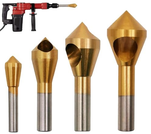 Senker-Fasenwerkzeug, Senker-Fasen-Entgratungswerkzeug-Set - 4X Entgratungs-Fasenbohrer,Werkzeuge zum Entfernen von Graten, 90-Grad-Senker-Bits für Sperrholz, Acryl, PVC und Metall