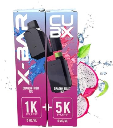 CUBX- double pod remplissable (batterie non incluse) sans nicotine ni tabac, Vente interdite aux personnes âgées de moins de18 ans (saveur : Fruit du Dragon Glacé)