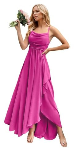 Leader of the Beauty Vestidos formales para mujer, vestidos de noche, fiesta, cóctel, elegante, largo con volantes, vestidos de invitada de boda, fucsia, 46