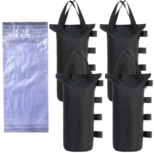 CACTIYE Sacchi di sabbia con peso a baldacchino con sacchetti d'acqua, resistenti sacchetti di ancoraggio per tenda, 50 x 20 cm, nero (nero, 4 sacchi di sabbia + 4 sacchetti per acqua)