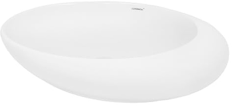 LuxeBath Waschbecken Keramik, 585x375x145 mm, oval, Weiß, Kieselstein Form, Aufsatzwaschbecken für Badezimmer/Gäste-WC, Modernes Aufsatzbecken, Waschtisch Waschschale Waschplatz Handwaschbecken Becken