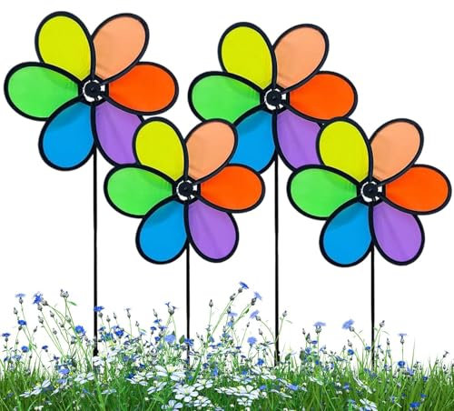 Mulino a per Giardino - Girandola Arcobaleno Fiorito per Giardino | Girandole Animati Fantasiose, Accessori da Giardino Fatato e Decorazioni per Prati Area Giochi Bambini