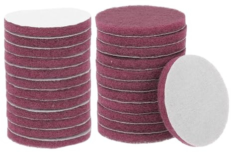 sourcing map 24pcs Scrubber Scouring Pads 500 Grits 4 Inch Drill Power Brush Hoop and Loop Surface Conditioning Disc Drill Scuffing Disc Scrub Pads for Home Kitchen Cleaning, Red