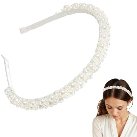 OUDQFCJ Cerchietto con Perle, Fascia per Capelli Donna Elegante, Accessorio per Matrimonio e Cerimonie, Perfetto per Uso Quotidiano (Standard) (Bianco)