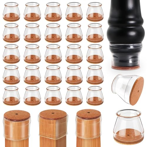 Ferizzia 28 Pezzi Gommini per Sedie Rotondi, Gommini in Silicone con Feltro, Tappi Sedie Silicone, Piedini per Mobili, Ambito di Applicazione 32-50mm, Protegge il Pavimento, per pavimenti in Legno