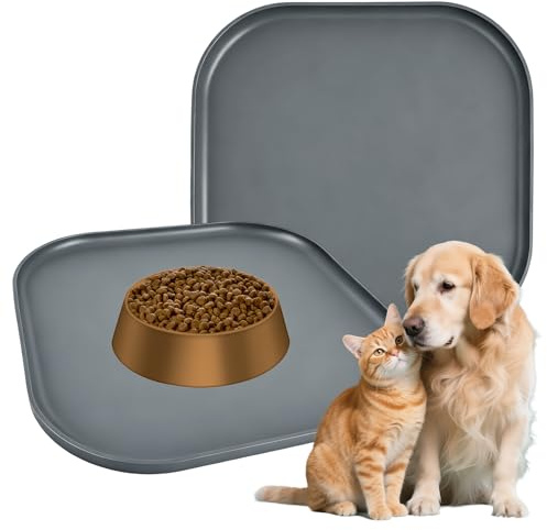 2 Pièces Tapis Gamelle Chat et Chien en Silicone, 26 x 26 cm