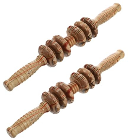 2 Stück Holzrollen Massagegerät mit 6 Rollen für Bauch und Rücken | Khaki, Rollendes Design für Entspannende Massage, für Fitnessfans und Ältere Menschen