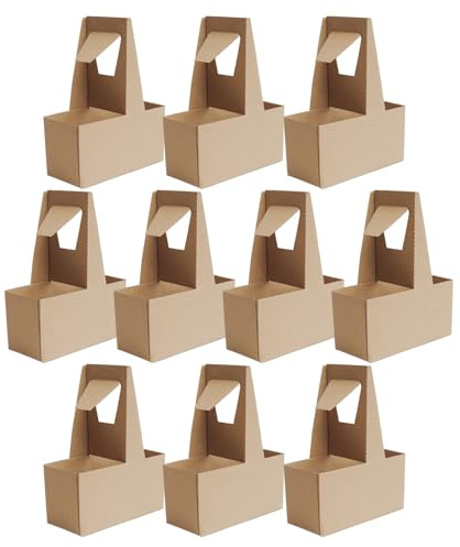 Portavasos para tazas – Soporte para tazas de café | Portavasos desechables con asa | 10 x portavasos para servicios de entrega de alimentos | Bolsa de cartón estable para bebidas, portabotellas