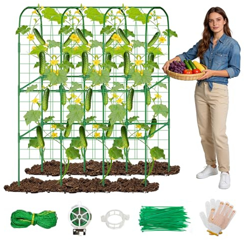 62 Tall Cucumber Trellis for Raised Bed, Garden Trellis for Climbing Plants Outdoor, U-Shape Metal Arch Vegetables Trellis Plant Support for Zucchini Squash Vines