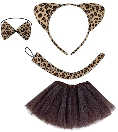 Genérico Falda Tutú de Malla Niñas Leopardo Marrón Animados para Niños Falda de Actuación de Baile de Carnaval Falda de Ballet Falda Hinchada + Diadema
