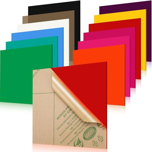 Lot de 12 plaques acryliques multicolores - 30 x 30 cm - En fonte - Pour découpe laser - En plastique de 3 mm d'épaisseur - Avec papier de protection - Pour bricolage, panneaux, gravure laser