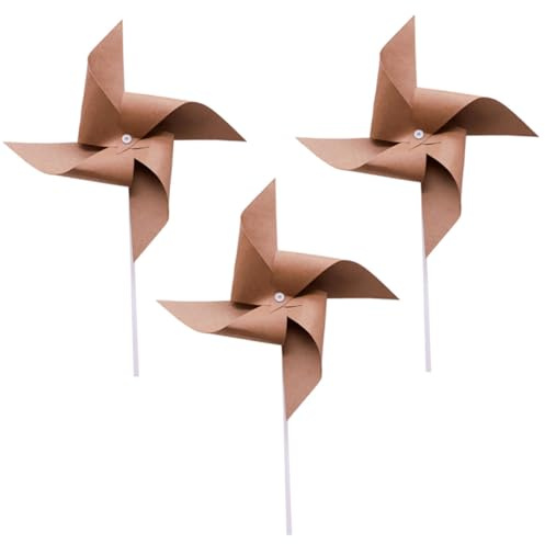ERINGOGO Molinos de Viento de Papel Kraft Estilo Retro Marrón Claro Set de 3 Piezas para Decoración de Fiestas Infantiles Accesorio de Fotografía y Juguete para Adecuado para