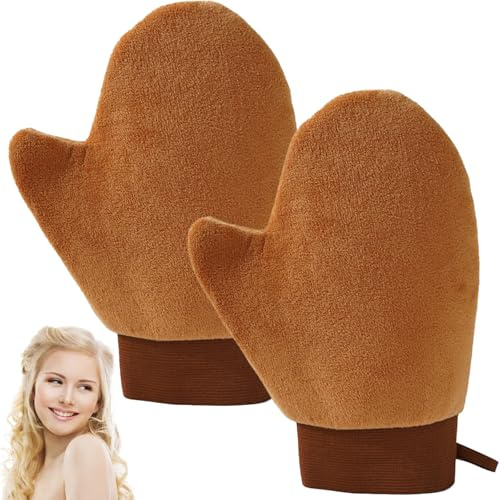 Double-Sided Self Tan Velvet Glove - Ultra Soft Applicator for Tanning Mousse & Lotion, Anti-Slip Thumb with Waterproof Layer, Reusable for Self Tanners & Sunscreen (Brown)