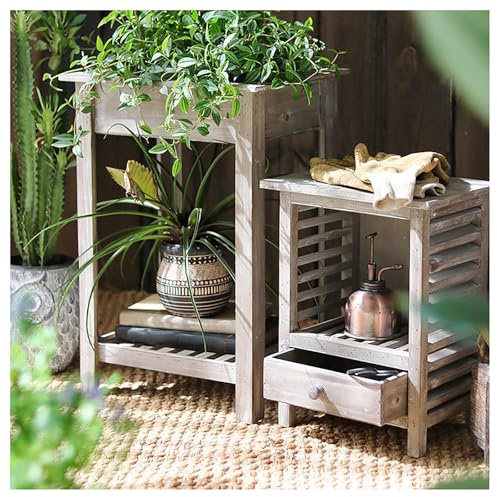 Tavolo da giardino con contenitore da giardino con armadietto e cassetto, set da 2 pezzi per patio, balcone, serra, perfetto per gli appassionati di giardinaggio