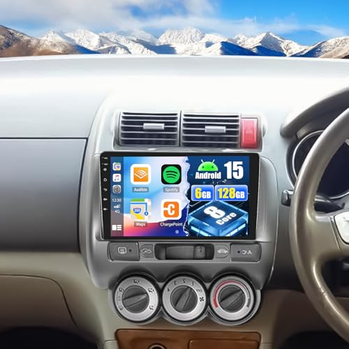 OiLiehu 6G+128G 8-Core Android 15 Car Stereo for Honda Jazz Fit 2002-2008 RHD with Wireless CarPlay Android Auto, 9'' Touchscreen with WiFi GPS Mirror Link Bluetooth FM RDS DSP EQ SWC Backup Camera