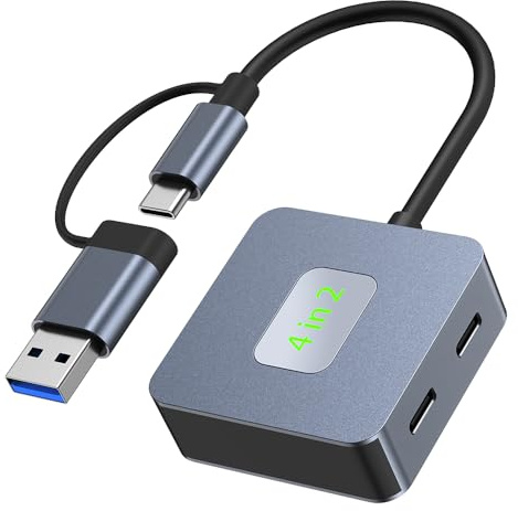 CAMVATE Hub USB C/USB con dos USB-C 3.2 Gen y dos USB-A 3.2 Gen (gris plateado) -3655