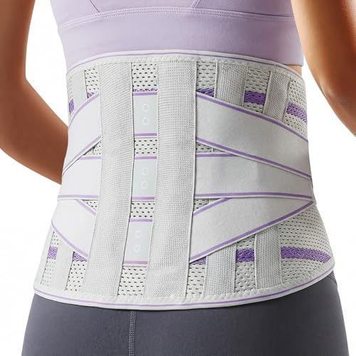 Focenat Ceinture Lombaire Femme, Ceinture de Soutien Lombaire, Soulagement de la Douleur dans le Bas du Dos avec 6 Baleines et 3D Coussin Amovible, Soutien Dorsal Respirante - L (Taille: 95-105cm)