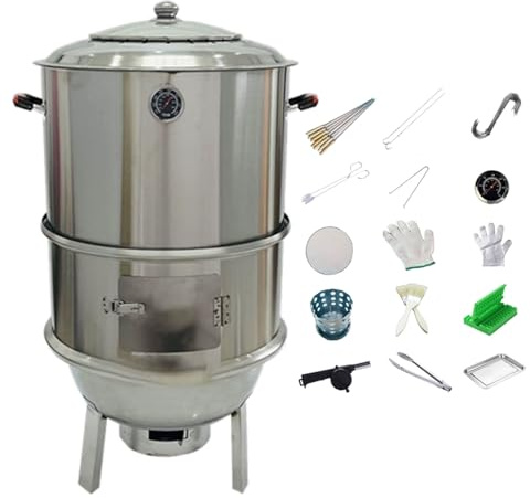 Griglia per affumicare, a forma di botte, circolare a 360°, con termometro, separazione di olio e carbonio, per feste e cortili, completamente lavabile