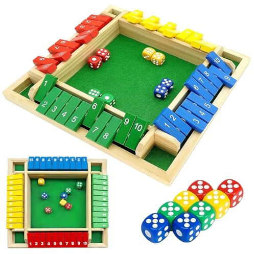 Puhzamey Shut The Box brädspel av trä, 4-spelare tärningsspel med filtgolv – klassiska siffror och matematik pedagogisk leksak för familj, barn och vuxna, traditionellt pub-brädspel