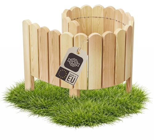 Be4Nature Staketenzaun Holz 100 cm, 30 cm hoch, Hellbraun – Beetzaun | Halbhoher Schutz gegen Ball, Hund und Kaninchen. Vormontiert, biegsam, 3 Erdspieße – naturbelassen, unlackiert