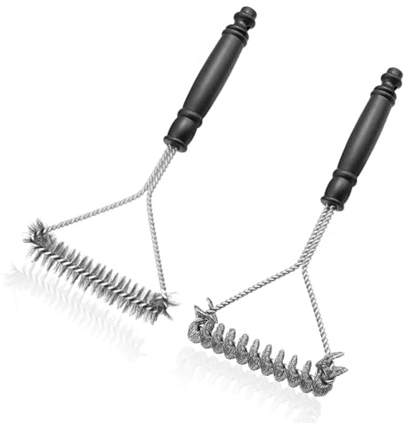 2 Stücke Grill Reinigungsbürste, 30.5cm Dichte Edelstahlborsten Grillbürste Messing Dreieckig 360° Reinigung Grill Messingbürste für Gasgrill Grillrost Holzkohlegrill