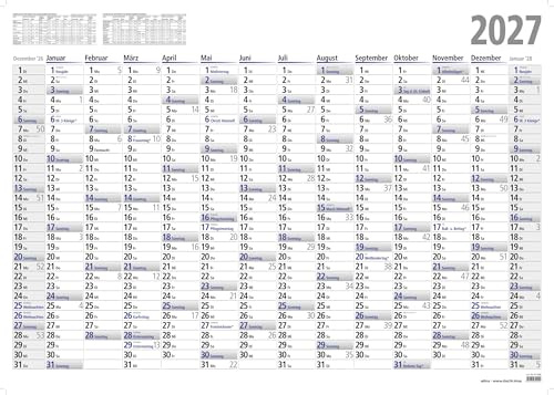 2027 ADINA Wandkalender A1 84x60cm – Großer Jahresplaner mit 14 Monaten | Übersichtlicher Familien- & Büroplaner | Poster Gefaltet | Blau/Schwarz