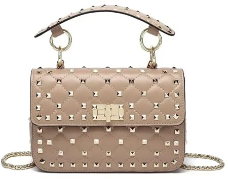 ZYAGH Handväskor i lammskinn för kvinnor, prydda med nitar och kedja, designer crossbody-väskor, lyxiga budbärarväskor för kvinnor