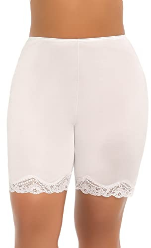 Ilusion Women's Short Slips 1037 - Slip Bloomers with Lace Trim - White, Size Medium