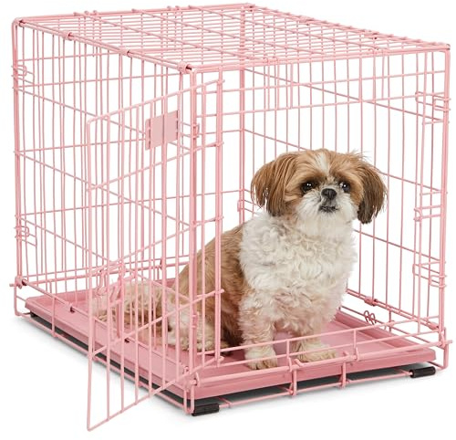 MidWest Homes for Pets Modèle 1524PK Cage pour Chiens iCrate 60,96 cm, modèle amélioré, Une Porte, Comprenant Un Plateau étanche, des Pieds protégeant Le Sol, Rose