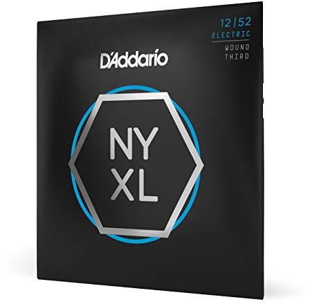 D'Addario Electric Guitar Strings, NYXL Nickel Plated, NYXL1252W, Light Gauge Wound Third 12-52, 6-String Set, Pack of 1