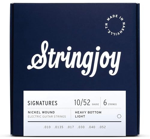 Stringjoy HVY10 signaturer ren nickel gitarrsträngar, 10-52 tung bottenljusmätare, elgitarrsträngar för förbättrad ton, gitarrsträngar elektrisk 6-strängs set