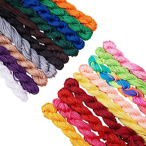 PandaHall Elite 19 buntar 12 m/paket 2 mm kinesisk knutsnöre nylontråd pärltråd makramé trådsladd, 19 blandade färger (totalt cirka 228 m)