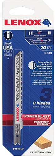 LENOX Tools 1991389 U-Shank Down Cutting Wood Jig Saw Blade, 4 x 5/16 10 TPI, 3 Pack